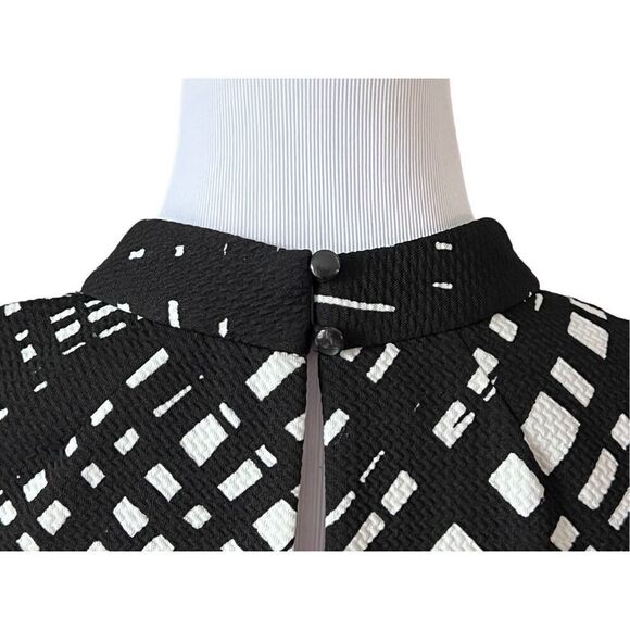 Chris McLaughlin Black White Geometrical Keyhole Shift Dress Sz 12 Pockets Moder - Picture 6 of 14